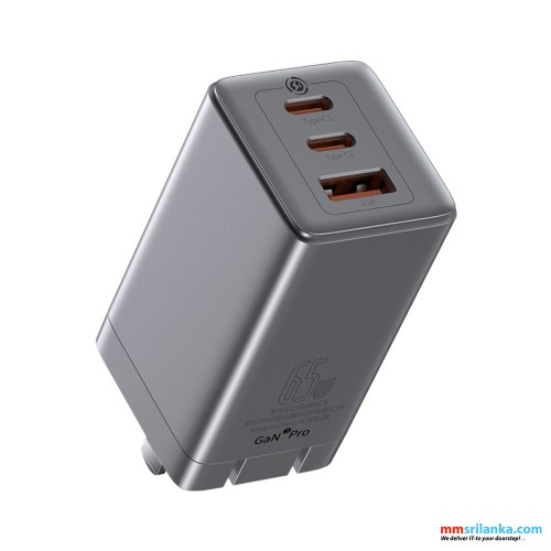 Baseus GaN3 Pro 65W Fast Charger 2C+U CN Silver With Type-c to Type-c 100W Cable